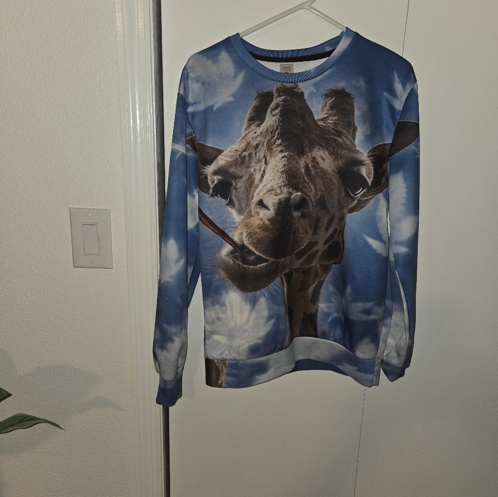 Blue Giraffe Print Crewneck Sweater